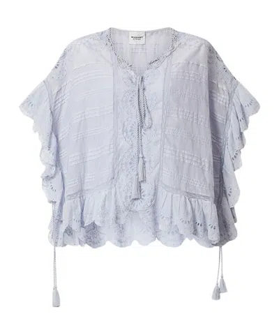 Isabel Marant Etoile White Floral Lace And Cotton Kaftan-style Payton Top Marant Etoile In Yellow