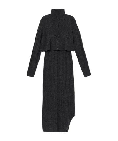 Allsaints Womens Charcoal Grey Sabine High-neck Stretch-knit Midi Dress In Black