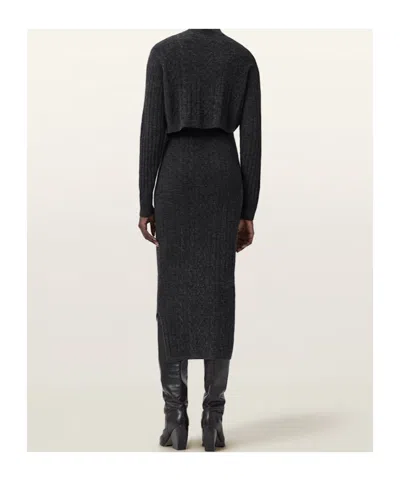 Allsaints Womens Charcoal Grey Sabine High-neck Stretch-knit Midi Dress In Black