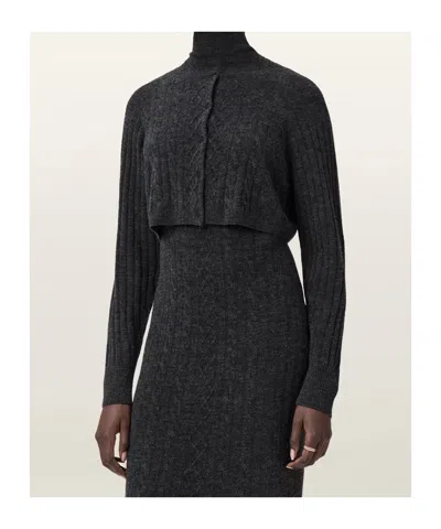 Allsaints Womens Charcoal Grey Sabine High-neck Stretch-knit Midi Dress In Black