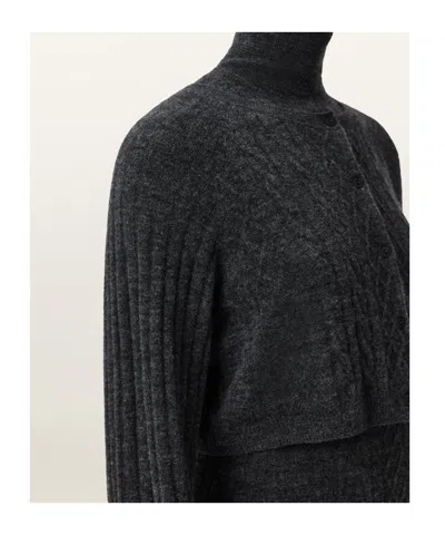 Allsaints Womens Charcoal Grey Sabine High-neck Stretch-knit Midi Dress In Black