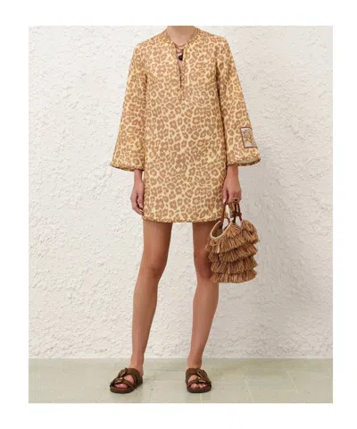 Zimmermann Awaken Braid Trim Tunic In Lemon Leopard In Brown