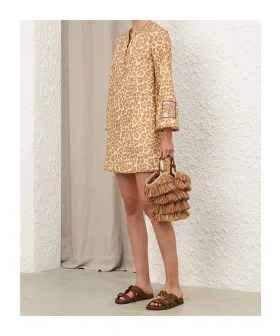 Zimmermann Awaken Braid Trim Tunic In Lemon Leopard In Brown