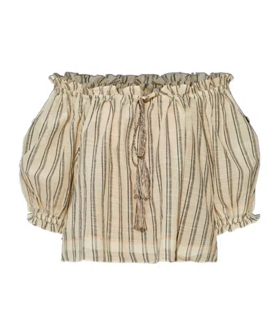 Ulla Johnson Paros Striped Cropped Cotton Top In Neutral