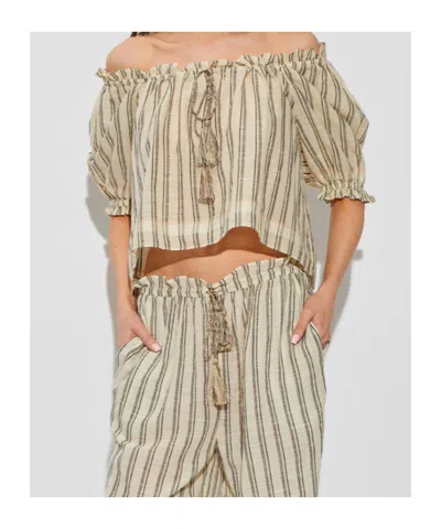 Ulla Johnson Paros Striped Cropped Cotton Top In Neutral
