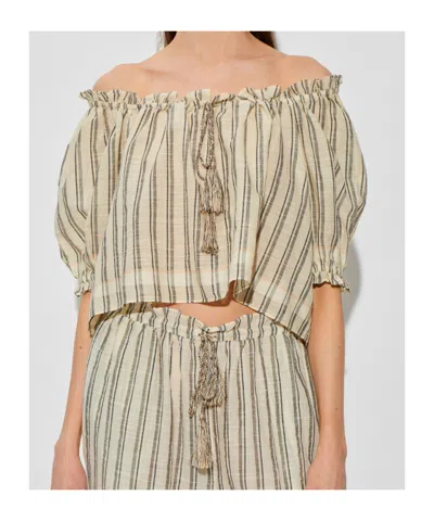 Ulla Johnson Paros Striped Cropped Cotton Top In Neutral