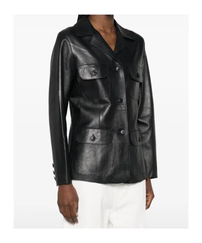 P.a.r.o.s.h Maciock Button-front Leather Jacket In Black