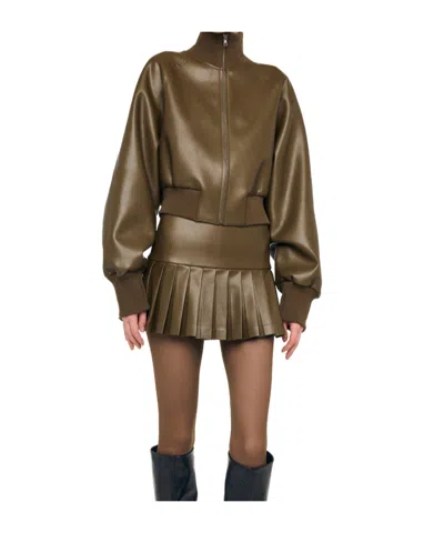Norma Kamali Pleated Vegan Mini Skirt In Green