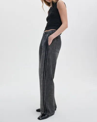 Rag & Bone Miramar Fleece Pull On Wide Leg Sweatpant Jeans In Washed Black In Black