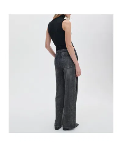 Rag & Bone Miramar Fleece Pull On Wide Leg Sweatpant Jeans In Washed Black In Black