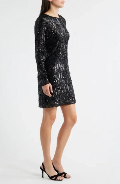 Sam Edelman Sequin Long Sleeve Shift Minidress In Black