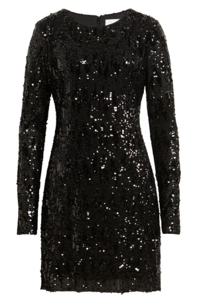 Sam Edelman Sequin Long Sleeve Shift Minidress In Black