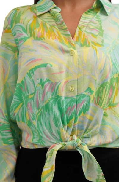 Sunny Leigh Long Sleeve Tie Front Button-up Shirt In Multi