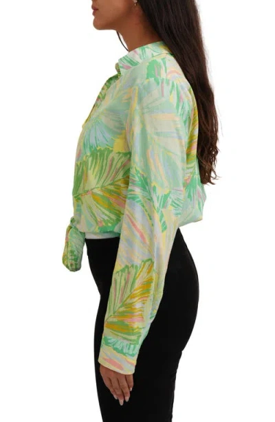 Sunny Leigh Long Sleeve Tie Front Button-up Shirt In Multi