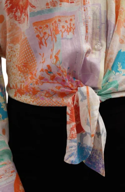 Sunny Leigh Long Sleeve Tie Front Button-up Shirt In Multi