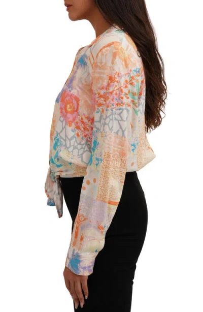 Sunny Leigh Long Sleeve Tie Front Button-up Shirt In Multi