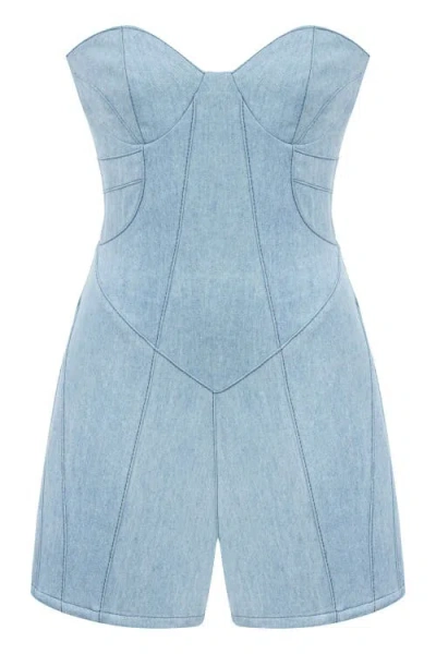 Jendue Marvel Mini Denim Jumpsuit In Blue