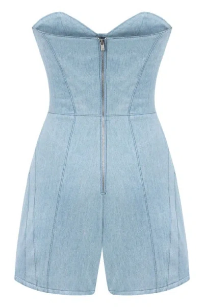 Jendue Marvel Mini Denim Jumpsuit In Blue
