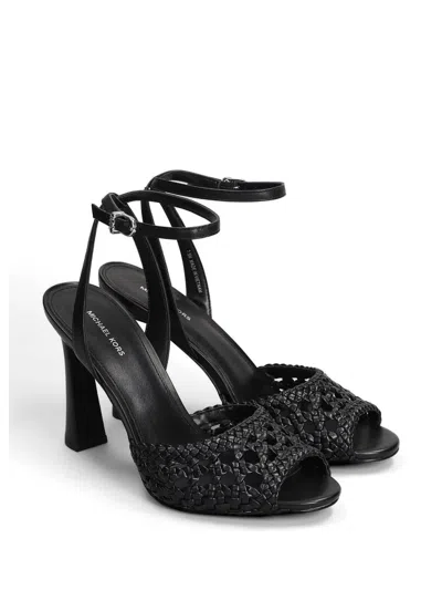 Michael Kors Rosie Woven Ankle-strap Heeled Sandals In Black
