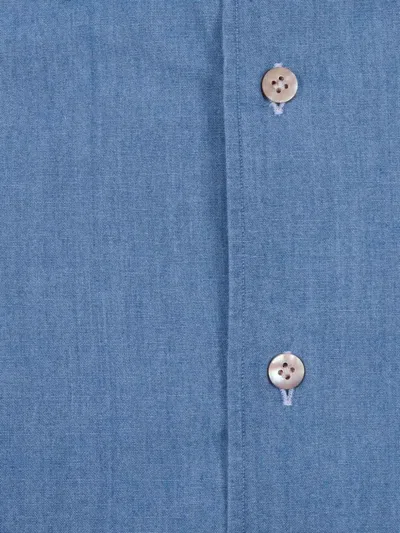 Mazzarelli Camicia In Cotone Denim Slim Fit In Blue