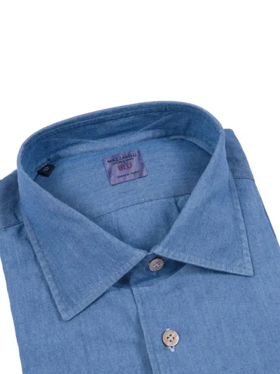 Mazzarelli Camicia In Cotone Denim Slim Fit In Blue