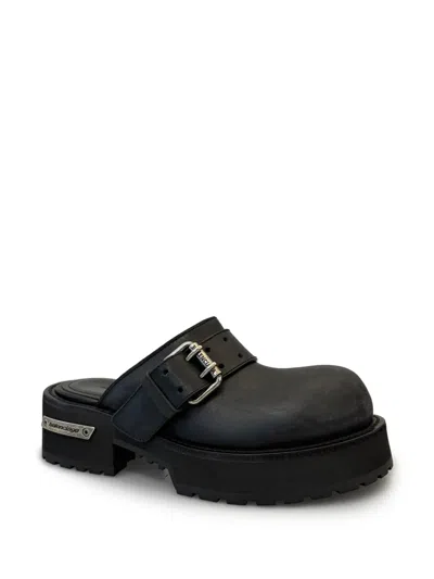 Balenciaga Venom Round Toe Leather Chunky Mules In Black