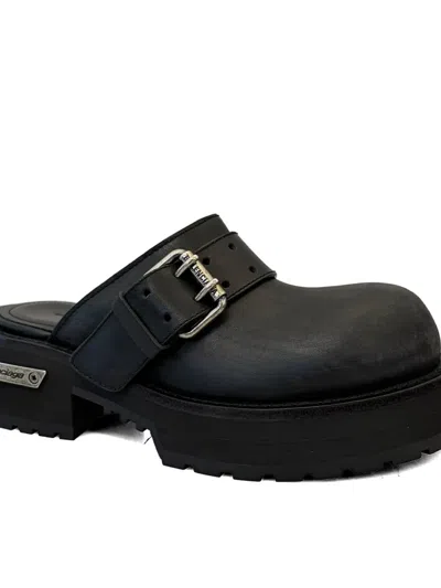 Balenciaga Venom Round Toe Leather Chunky Mules In Black