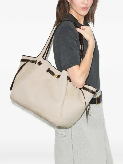 Tory Burch Romy Canvas Tote Shoulder Carryall Bag In Neutral