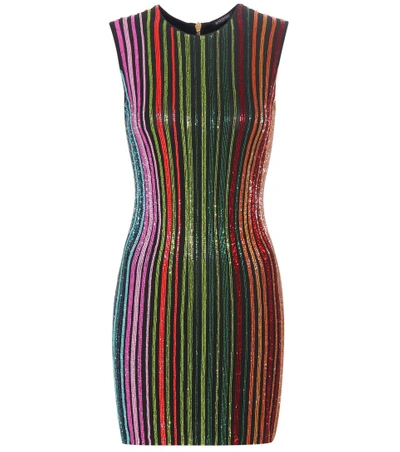 Balmain Beaded Rainbow Mini Dress In Multi