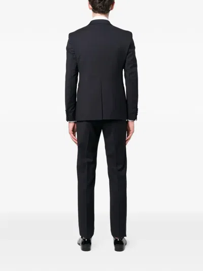 Tagliatore Double Breasted Wool Suit With Silk Inserts In Blue