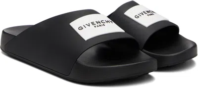 Givenchy Black Sandals With Wide Band And Contrasting Logo Patch In Rubber Man