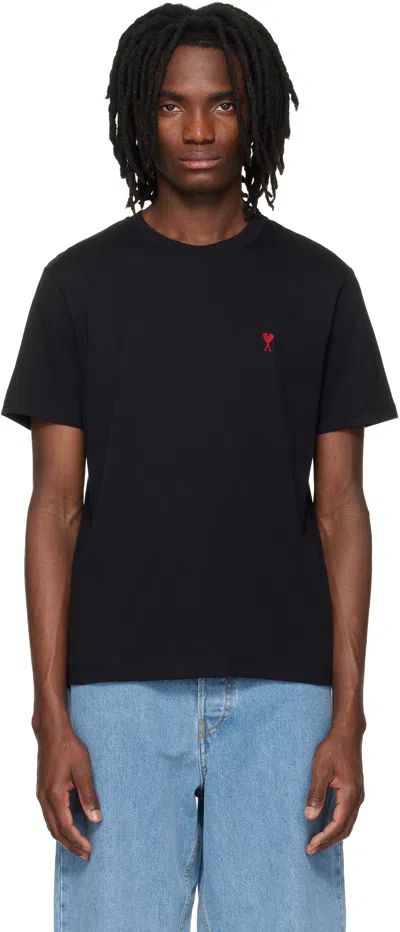 Ami Alexandre Mattiussi Ami Paris Men Black T-shirt With Ami De Coeur Embroidery On The Front In Cotton Man