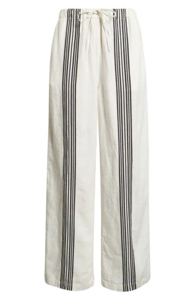 Madewell Pull-on Linen Pants Bold Placement Stripe Black In White