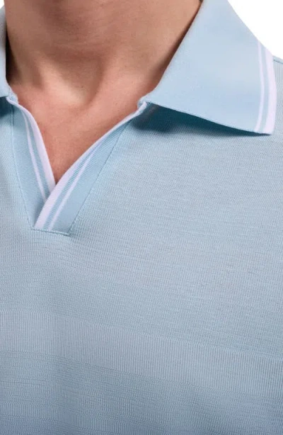 Bugatchi Textured Stripe Johnny Collar Polo In Blue