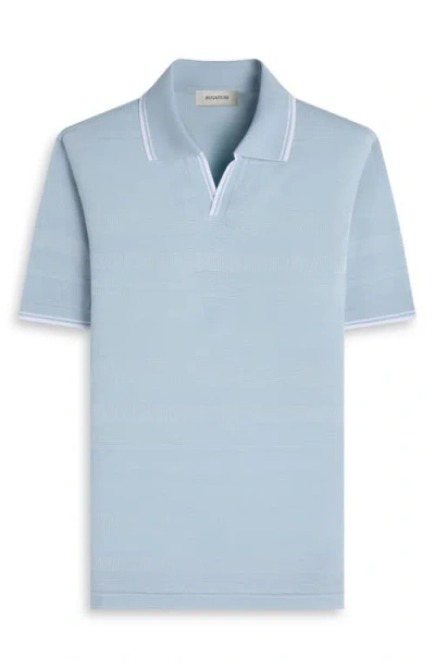 Bugatchi Textured Stripe Johnny Collar Polo In Blue