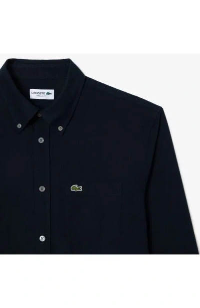 Lacoste Embroidered Crocodile Detail Blue Lino Shirt In Black