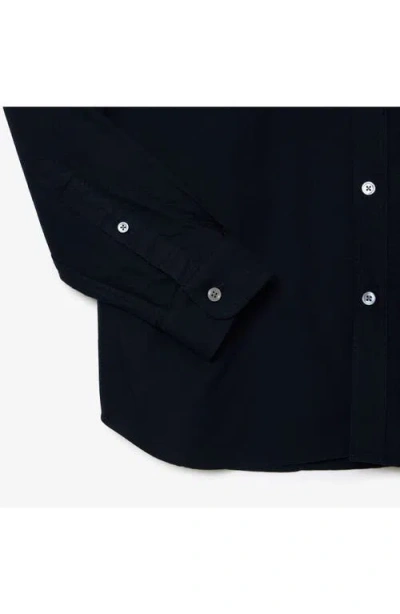 Lacoste Embroidered Crocodile Detail Blue Lino Shirt In Black