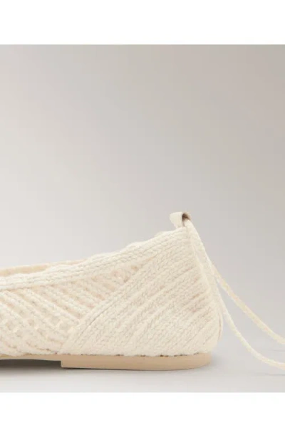 Mango Ankle Wrap Knit Ballet Flat In White