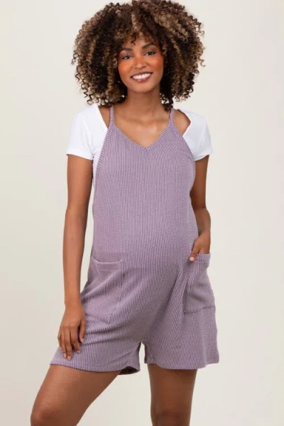 Pinkblush Solid Ribbed V-neck Sleeveless Front Pocket Romper In Multi