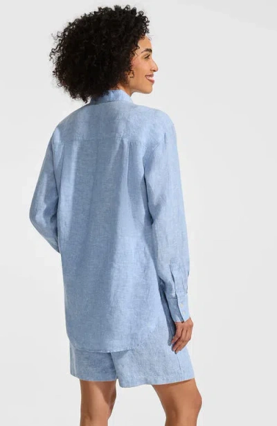 Lands' End Linen Oversized Button Front Shirt In Blue