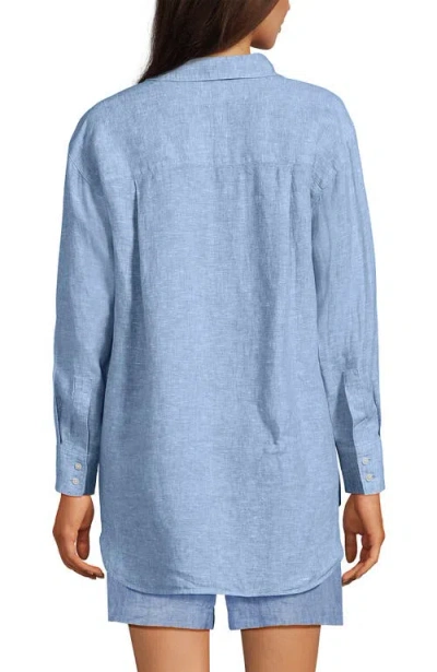 Lands' End Linen Oversized Button Front Shirt In Blue