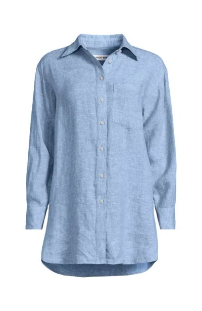 Lands' End Linen Oversized Button Front Shirt In Blue