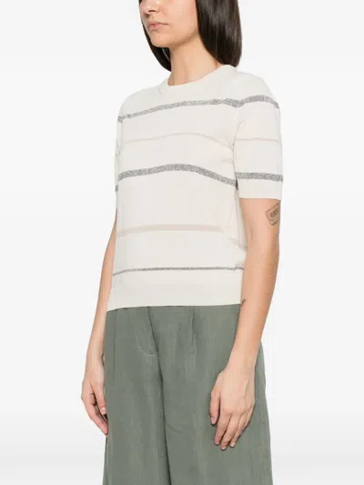 Peserico Stripe-pattern T-shirt In Neutral