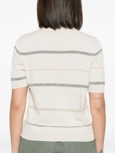 Peserico Stripe-pattern T-shirt In Neutral