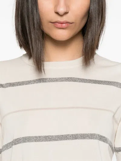 Peserico Stripe-pattern T-shirt In Neutral