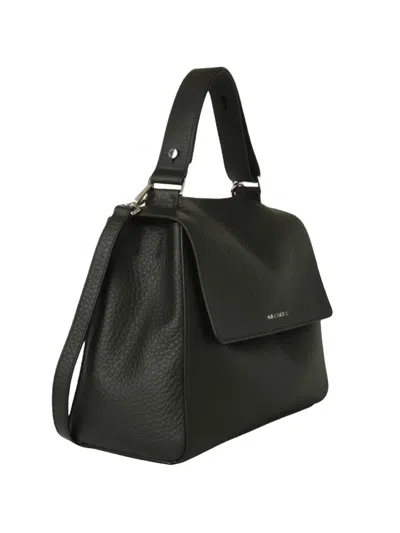 Orciani Structured Black Handbag With Textured Leather In Black