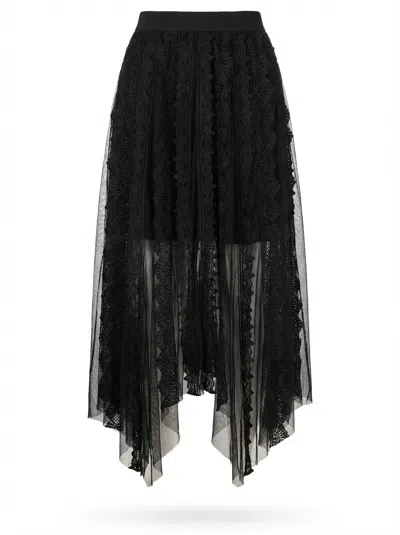 Allsaints Vashtie Mixed Lace Handkerchief Hem Skirt In Black