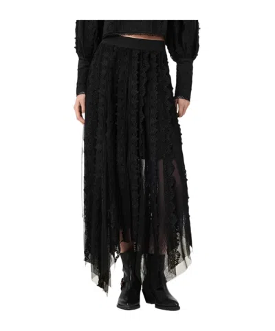 Allsaints Vashtie Mixed Lace Handkerchief Hem Skirt In Black