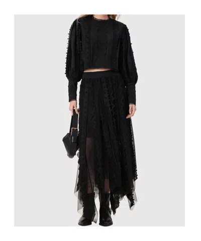 Allsaints Vashtie Mixed Lace Handkerchief Hem Skirt In Black