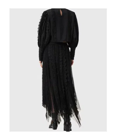 Allsaints Vashtie Mixed Lace Handkerchief Hem Skirt In Black